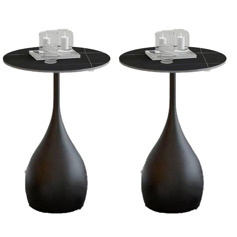 Modern Round Stone Pedestal Sofa Side Accent Table - Dia 12.6-In