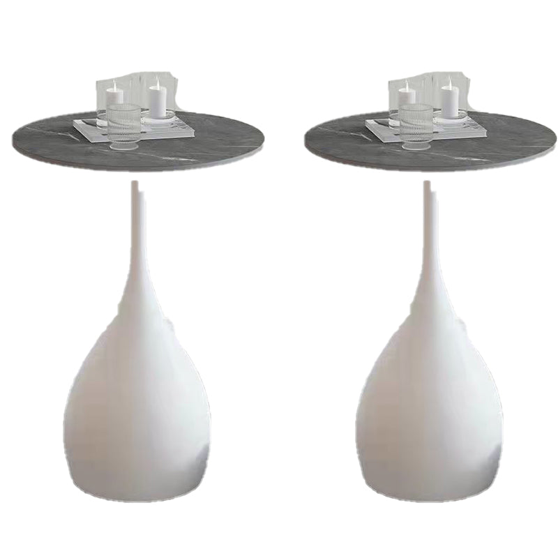 Modern Round Stone Pedestal Sofa Side Accent Table - Dia 12.6-In