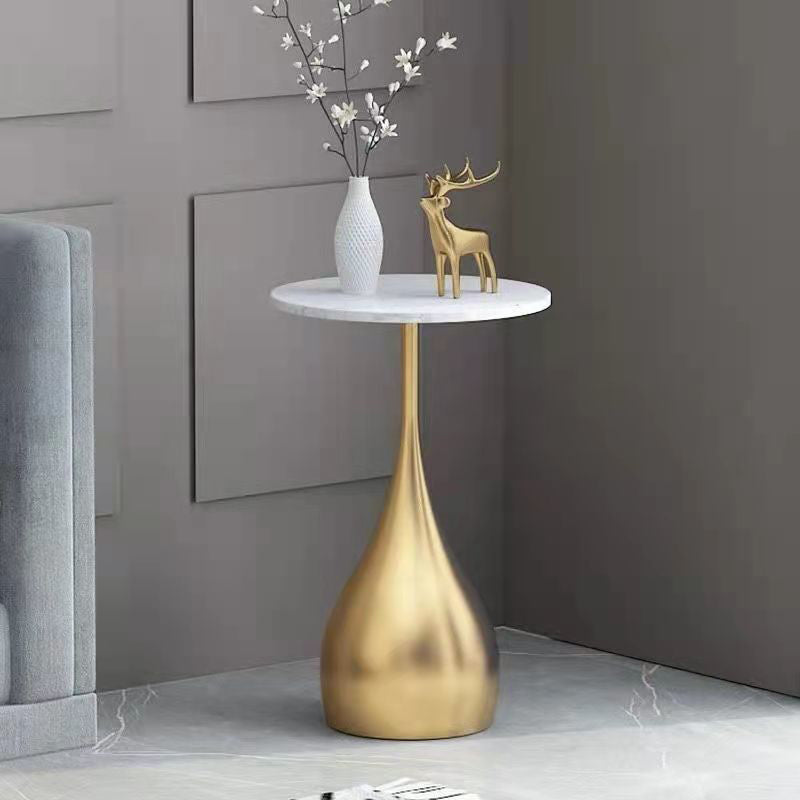 Modern Round Stone Pedestal Sofa Side Accent Table - Dia 12.6-In