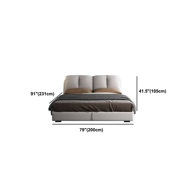 Scandinavian Wood Panel Bed with Faux Leather Rectangular Headboard