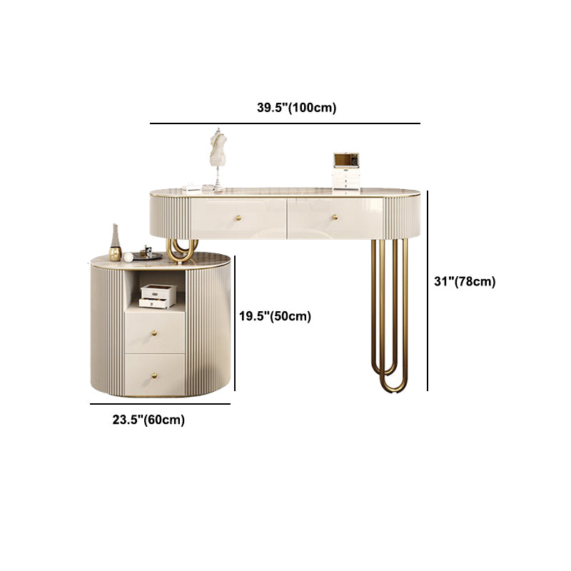 Beige Vanity Dressing Table Set Glossy Finish Dresser with Wood Drawers