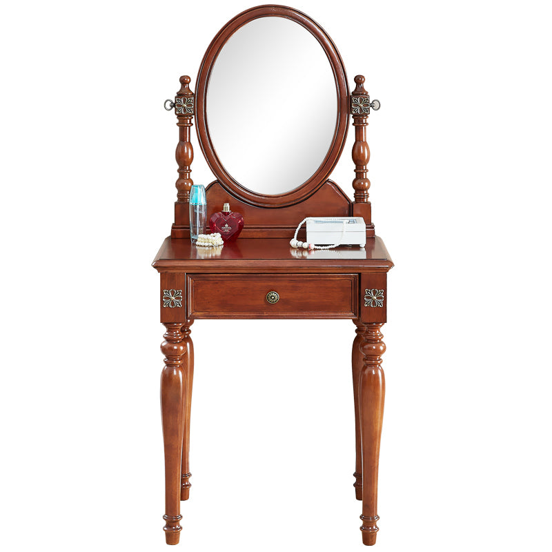 Traditional Wooden Makeup Vanity Desk Table in Brown and White for Bedroom