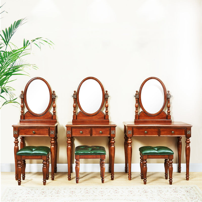 Traditional Wooden Makeup Vanity Desk Table in Brown and White for Bedroom