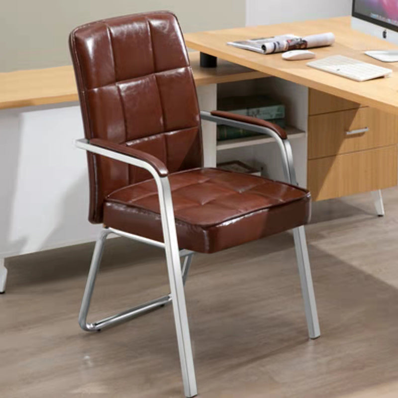 Modern Arm Desk Chair with Metal Base Mid Back Office Chair with Padded Arms