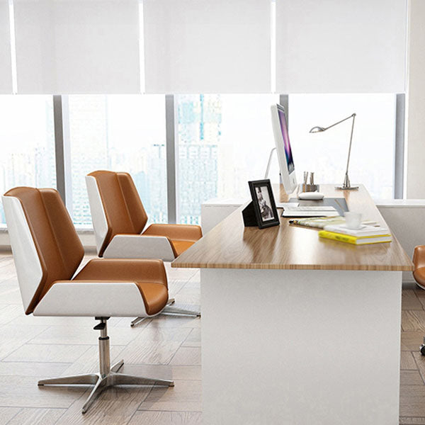 Modern Style Swivel Task Chair Faux Leather Office Chair with Fixed Arms