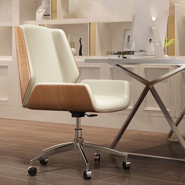 Modern Style Swivel Task Chair Faux Leather Office Chair with Fixed Arms