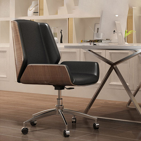 Modern Style Swivel Task Chair Faux Leather Office Chair with Fixed Arms