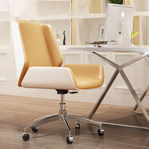 Modern Style Swivel Task Chair Faux Leather Office Chair with Fixed Arms