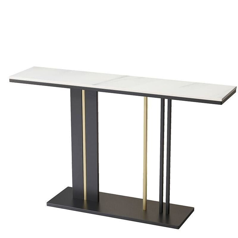 Contemporary Style Console Table with Stone Top and Pedestal Base for Hall