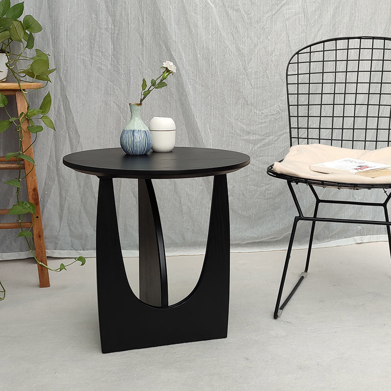 Scandinavian Round Wooden Top Side Table 19.6-inch Abstract End Table