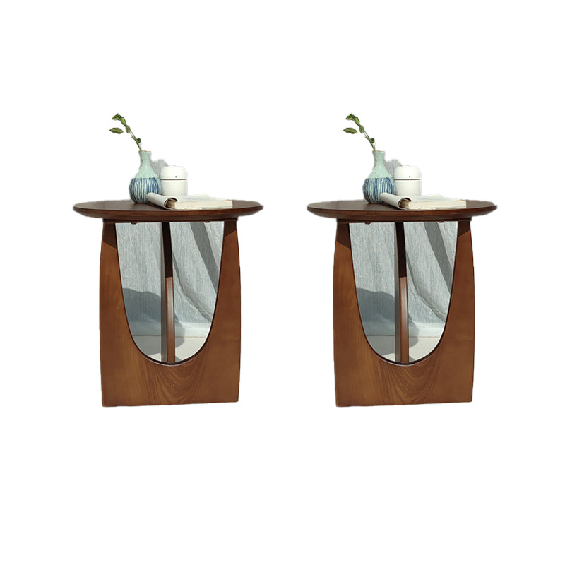 Scandinavian Round Wooden Top Side Table 19.6-inch Abstract End Table