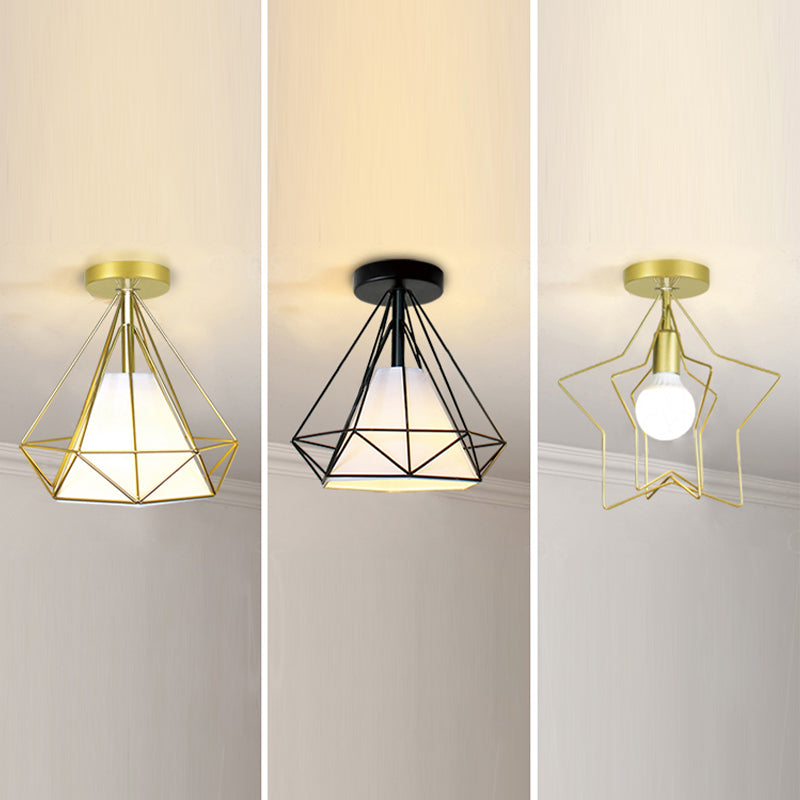 Metal Geometric Shape Flush Mount Light Industrial 1 Light Flush Mount Ceiling Fixture