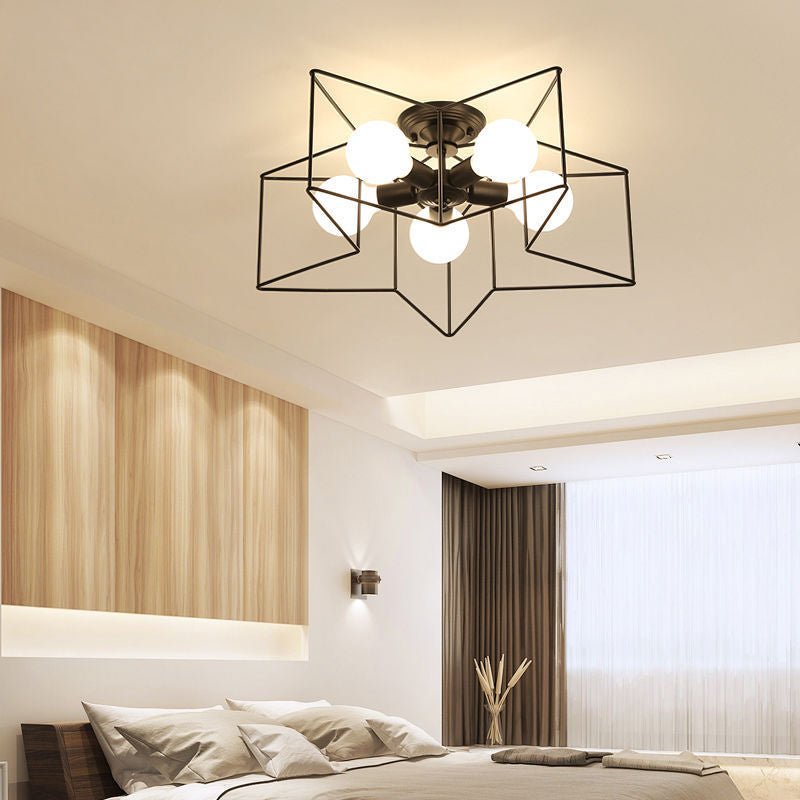 Metal Star Shape Flush Mount Light Industrial 5 Lights Flush Mount Ceiling Fixture