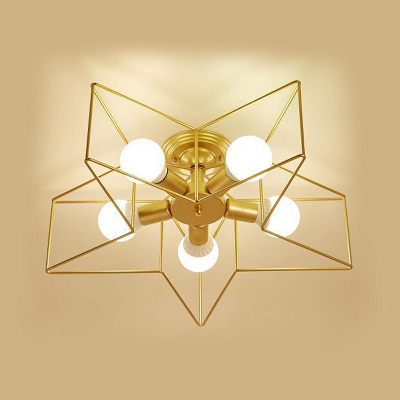 Metal Star Shape Flush Mount Light Industrial 5 Lights Flush Mount Ceiling Fixture