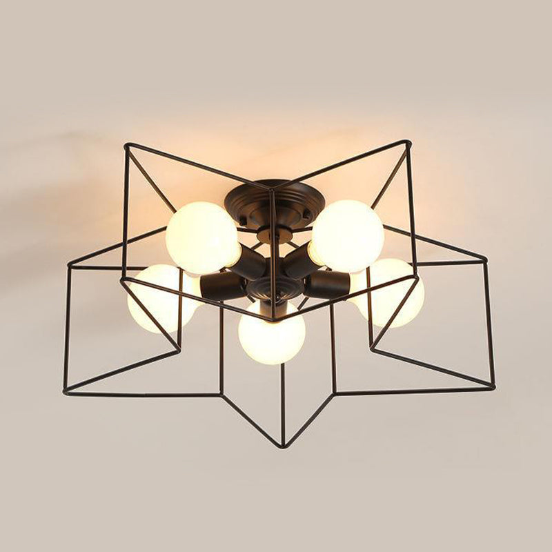 Metal Star Shape Flush Mount Light Industrial 5 Lights Flush Mount Ceiling Fixture