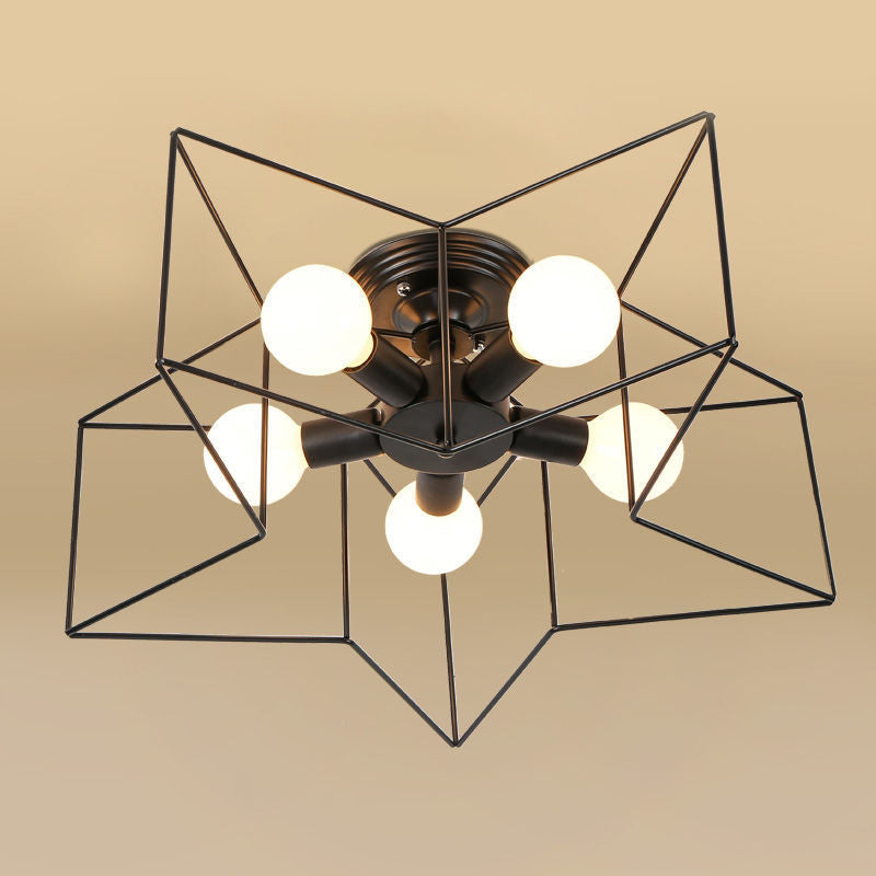 Metal Star Shape Flush Mount Light Industrial 5 Lights Flush Mount Ceiling Fixture