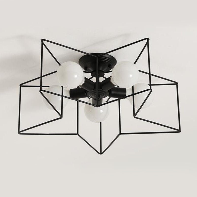 Metal Star Shape Flush Mount Light Industrial 5 Lights Flush Mount Ceiling Fixture