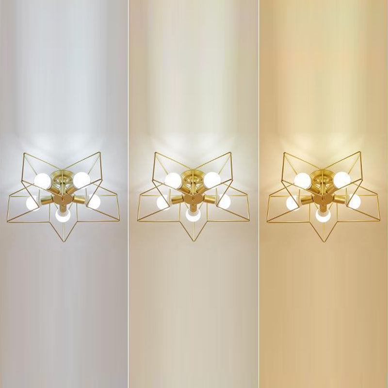 Metal Star Shape Flush Mount Light Industrial 5 Lights Flush Mount Ceiling Fixture