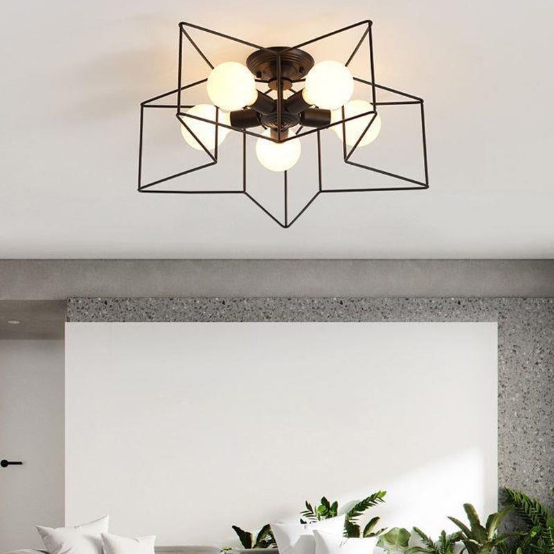 Metal Star Shape Flush Mount Light Industrial 5 Lights Flush Mount Ceiling Fixture