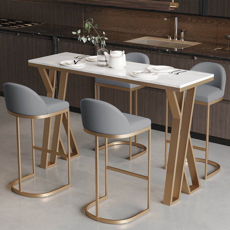 Sintered Stone Top Rectangle Bar Table Luxurious Pub Table with Double Pedestal