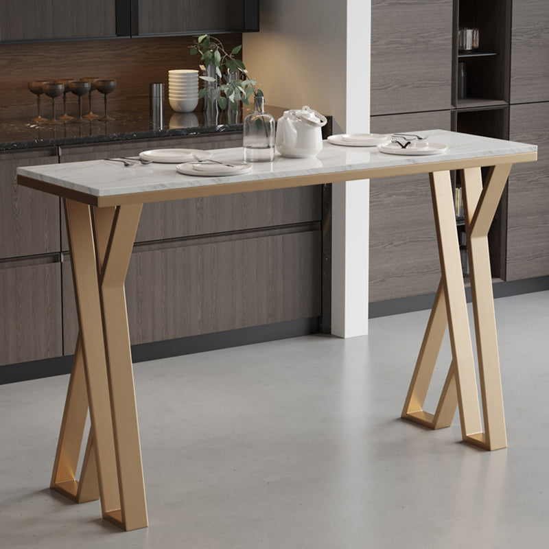 Sintered Stone Top Rectangle Bar Table Luxurious Pub Table with Double Pedestal