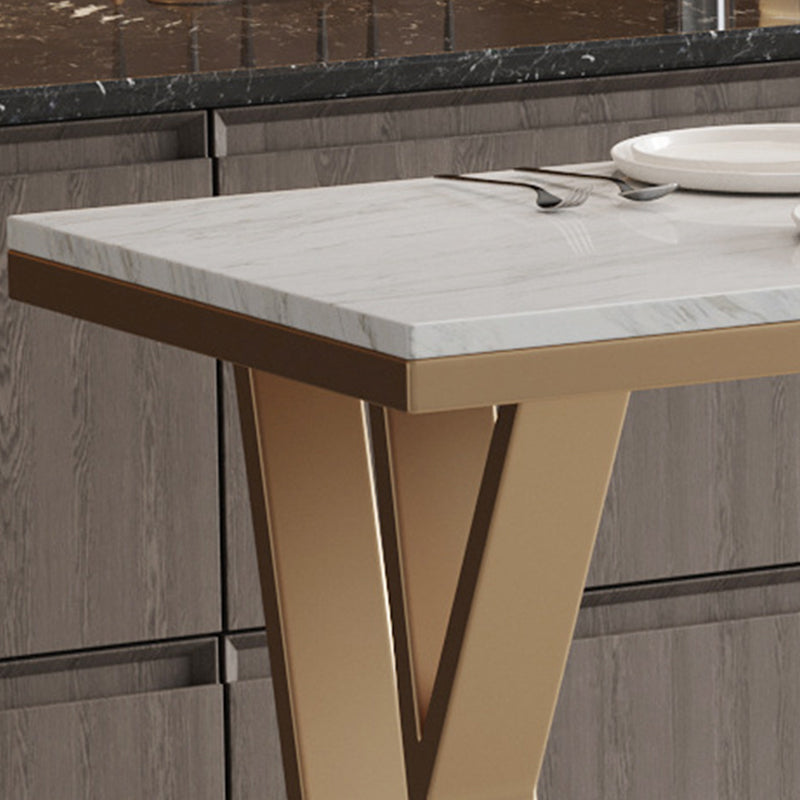 Sintered Stone Top Rectangle Bar Table Luxurious Pub Table with Double Pedestal