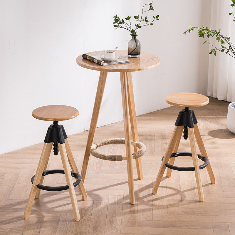 Contemporary Adjustable Height Bar Stool Rubberwood Solid Wood Bar Stool