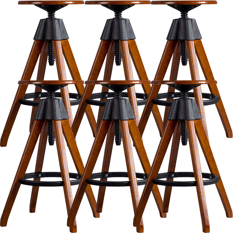 Contemporary Adjustable Height Bar Stool Rubberwood Solid Wood Bar Stool