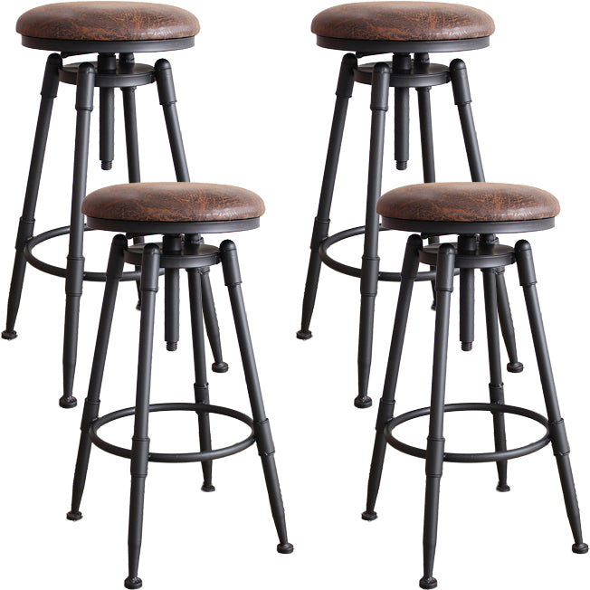 Industrial Metal Barstool Leather Counter Stool in Matte Finish for Home