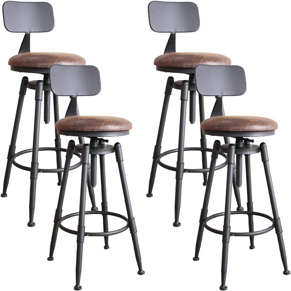 Industrial Metal Barstool Leather Counter Stool in Matte Finish for Home