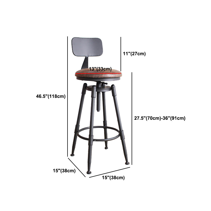Industrial Metal Barstool Leather Counter Stool in Matte Finish for Home