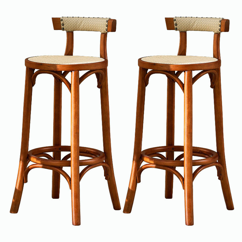 Contemporary Round Footrest Bar Stool Solid Wood Rattan Bar Stool