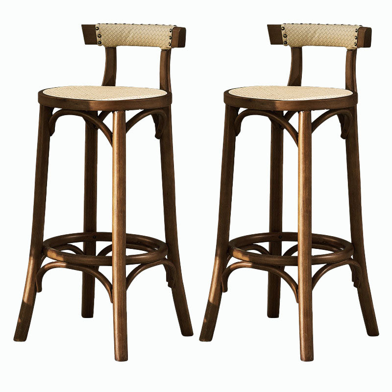 Contemporary Round Footrest Bar Stool Solid Wood Rattan Bar Stool