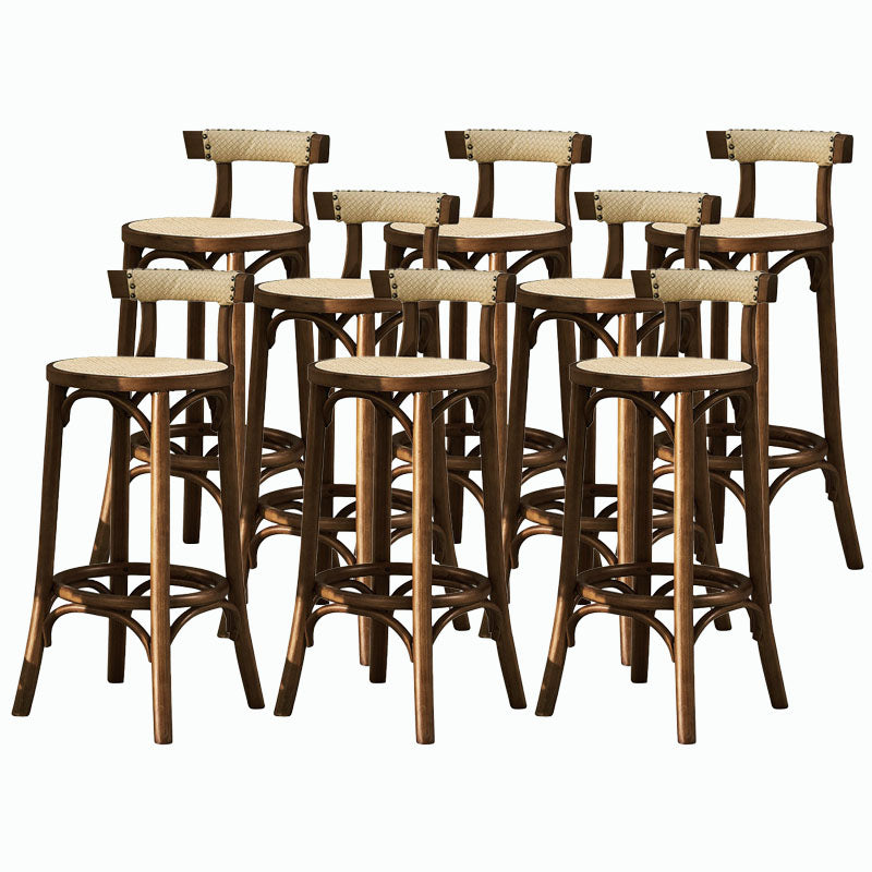 Contemporary Round Footrest Bar Stool Solid Wood Rattan Bar Stool