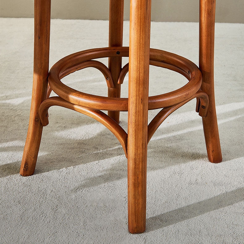 Contemporary Round Footrest Bar Stool Solid Wood Rattan Bar Stool