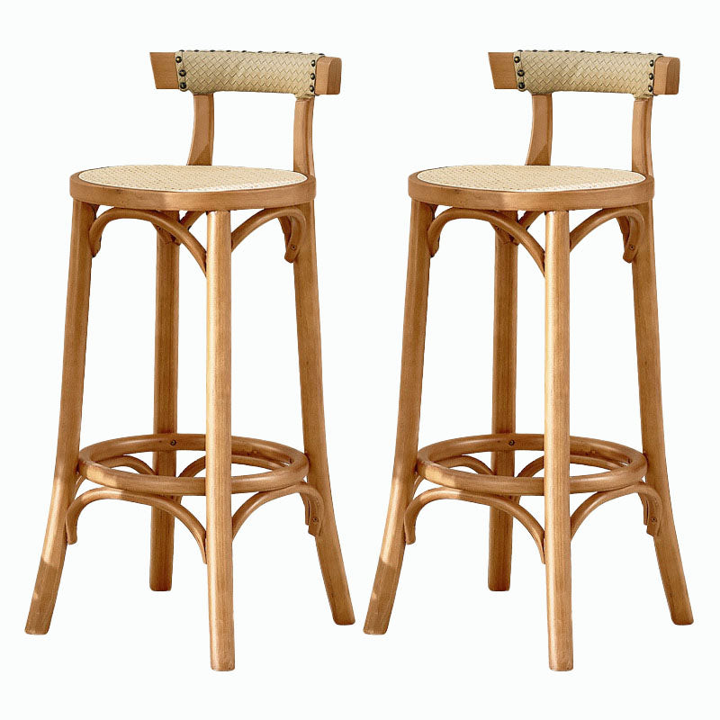 Contemporary Round Footrest Bar Stool Solid Wood Rattan Bar Stool