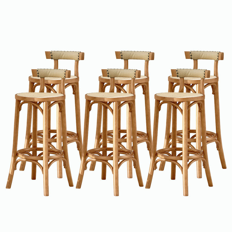 Contemporary Round Footrest Bar Stool Solid Wood Rattan Bar Stool