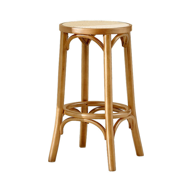 Contemporary Round Footrest Bar Stool Solid Wood Rattan Bar Stool