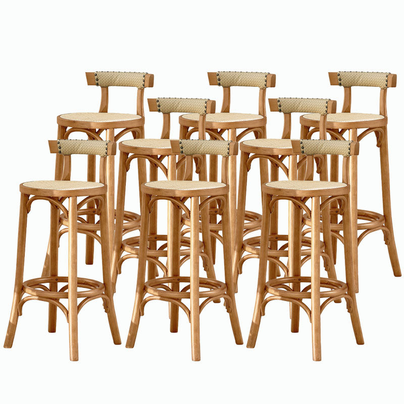 Contemporary Round Footrest Bar Stool Solid Wood Rattan Bar Stool