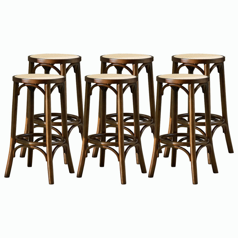 Contemporary Round Footrest Bar Stool Solid Wood Rattan Bar Stool