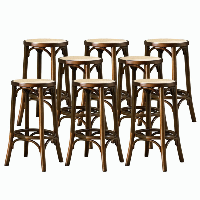 Contemporary Round Footrest Bar Stool Solid Wood Rattan Bar Stool