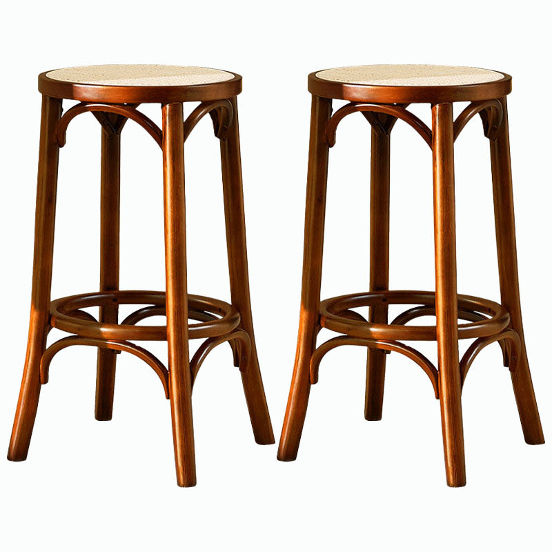 Contemporary Round Footrest Bar Stool Solid Wood Rattan Bar Stool
