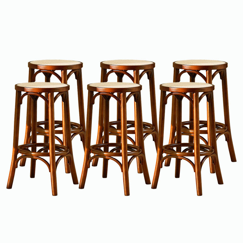 Contemporary Round Footrest Bar Stool Solid Wood Rattan Bar Stool