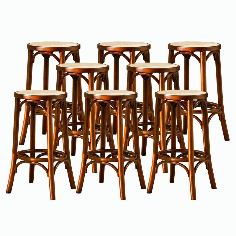 Contemporary Round Footrest Bar Stool Solid Wood Rattan Bar Stool