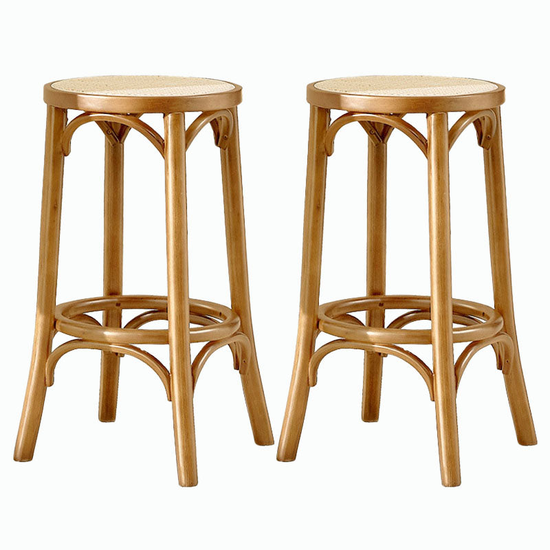Contemporary Round Footrest Bar Stool Solid Wood Rattan Bar Stool