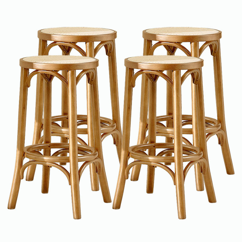 Contemporary Round Footrest Bar Stool Solid Wood Rattan Bar Stool