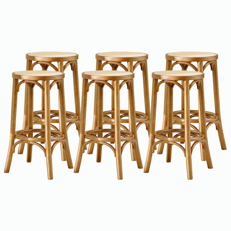 Contemporary Round Footrest Bar Stool Solid Wood Rattan Bar Stool