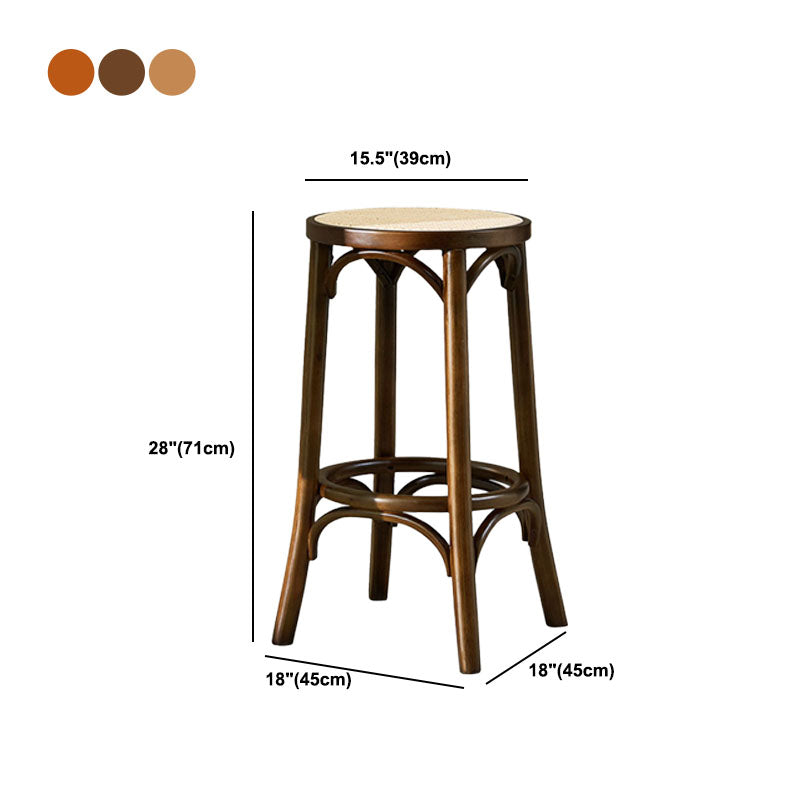 Contemporary Round Footrest Bar Stool Solid Wood Rattan Bar Stool