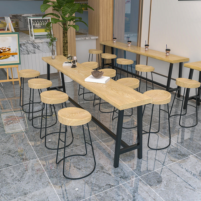 Industrial Rectangle Solid Wood Top Bar Table Set 1/5/9 Pieces Counter Table with Stools