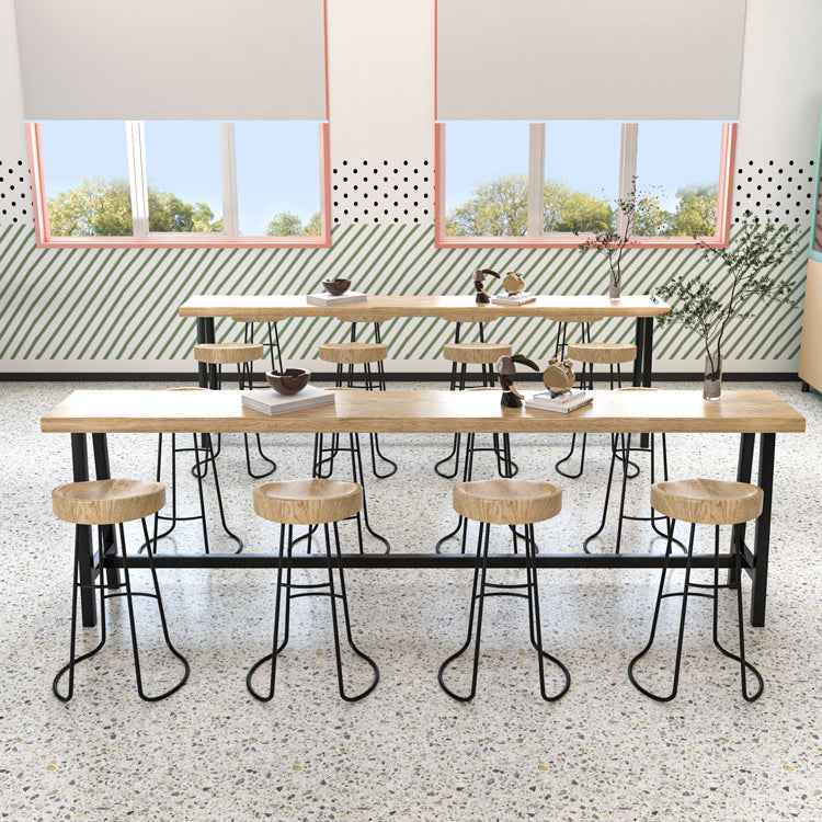 Industrial Rectangle Solid Wood Top Bar Table Set 1/5/9 Pieces Counter Table with Stools